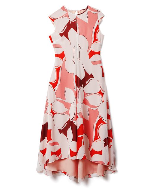 Reiss Red Becci Floral High-low Dress