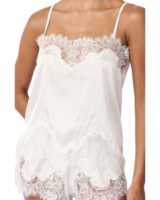 KAT THE LABEL White Olivia Lace Trim Satin Camisole