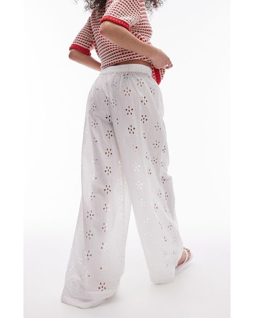 TOPSHOP White Cotton Eyelet Wide Leg Cover-up Pants