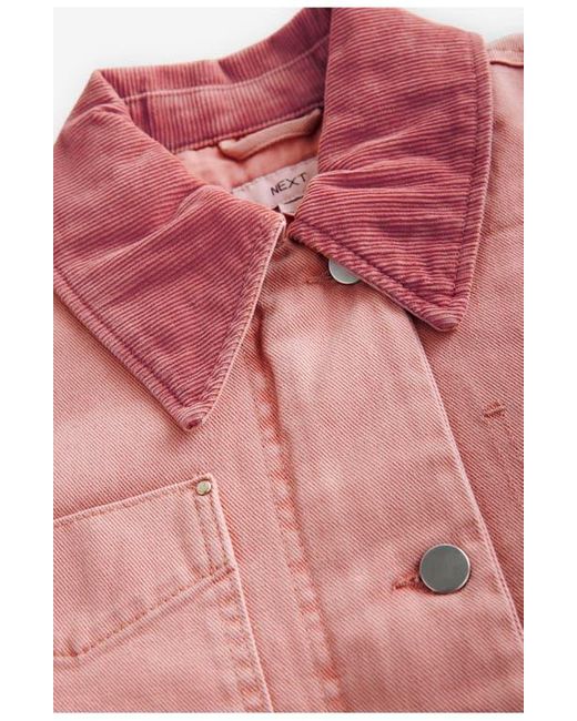 Next Pink Corduroy Collar Zip Denim Jacket