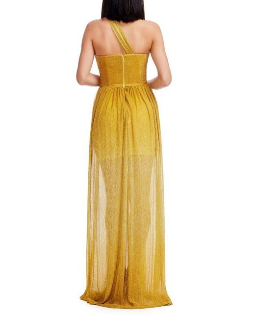 Dress the Population Yellow Idalia Metalllic Ombré One-Shoulder Gown
