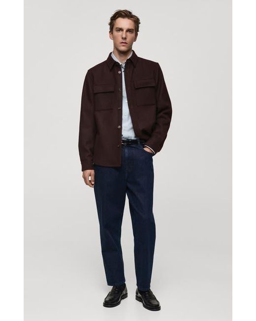 Mango Blue Wool Blend Flannel Overshirt With Pockets for men