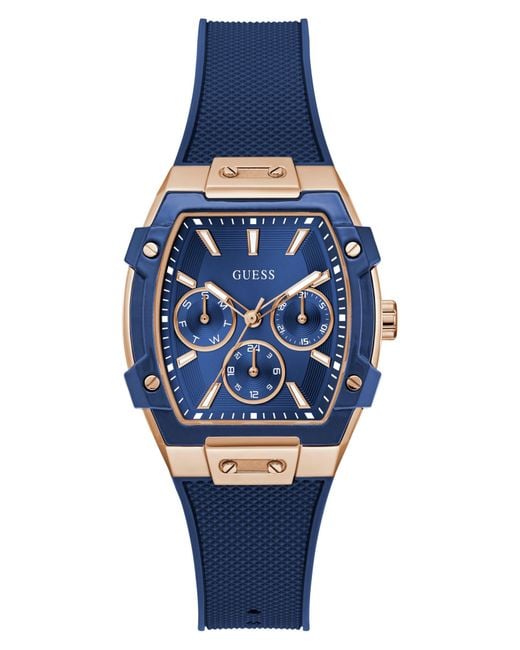 Guess Blue Multifunction Silicone Strap Watch, 35Mm