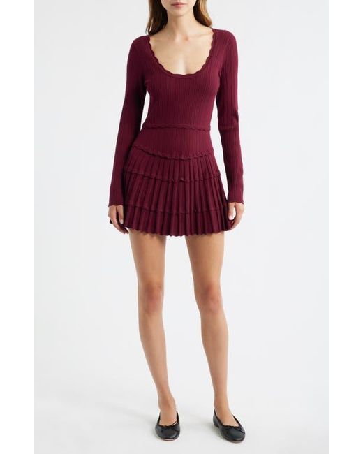 LoveShackFancy Red Long Sleeve Pointelle Sweater Minidress