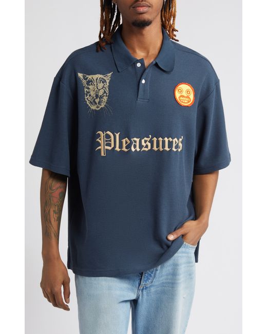 Pleasures Blue Wyatt Logo Boxy Piqué Polo for men