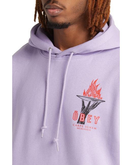 Obey Purple Seize Fire Graphic Hoodie for men