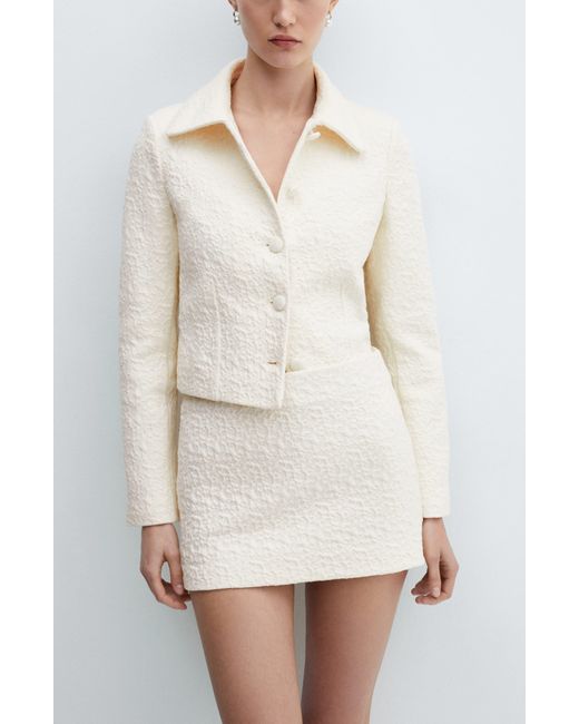 Mango White Nice Textured Jacquard Miniskirt