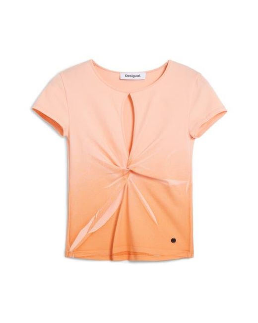 Desigual Orange Keyhole Twist Ombré T-Shirt