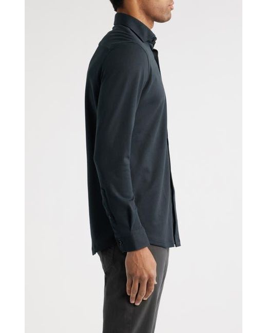 Stone Rose Black Solid Performance Piqué Button-Up Shirt for men