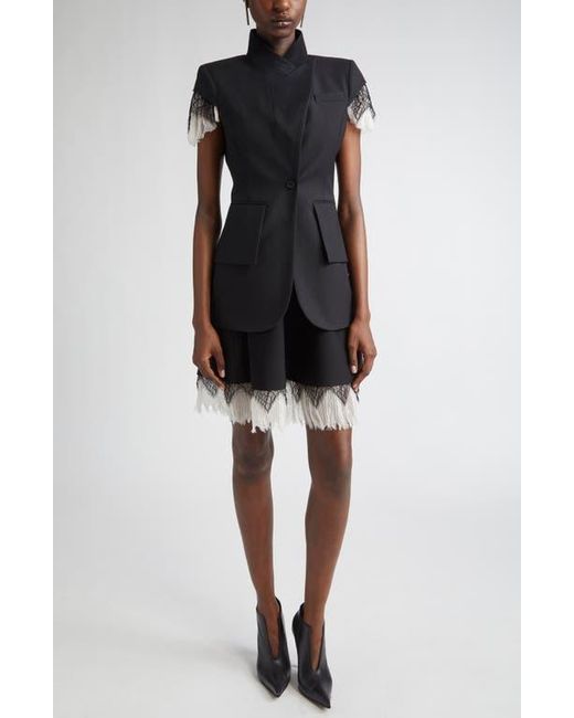 Alexander McQueen Black Cobweb Lace Wool Gabardine Jacket