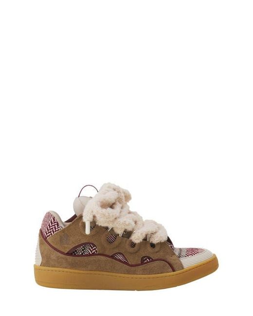Lanvin Brown Curb Suede Sneakers With Mesh Laces