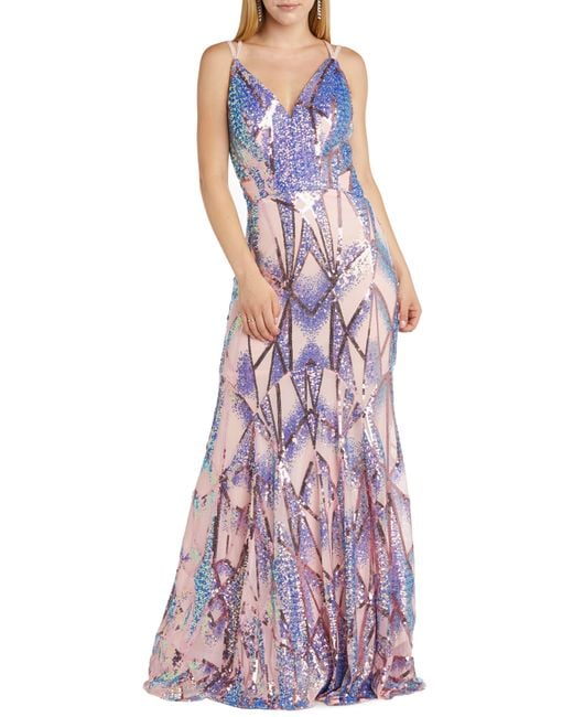 Morgan & Co. Purple Deco Sequin Gown