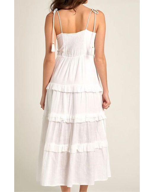 Knit & Lounge White Tiered Maxi Dress With Embroidered Bodice