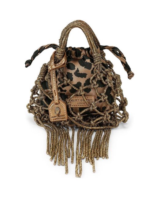 Kurt Geiger Metallic Mini Macramè Crystal Drawstring Bag