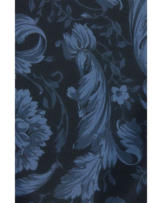 Versace Blue Barocco Print Medusa Belted Long Sleeve Silk Shirtdress