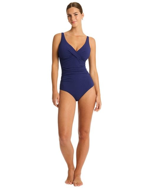 Sea Level Blue Cross Front Multifit One-piece Swimsuit