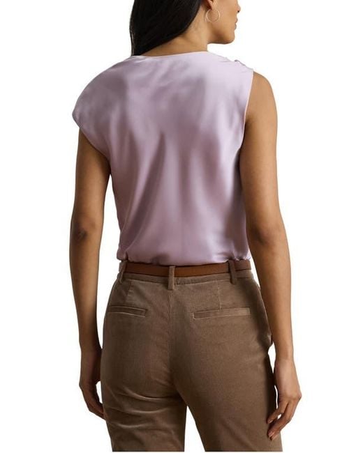 Ralph Lauren Purple Asymmetric Drape Charmeuse Top