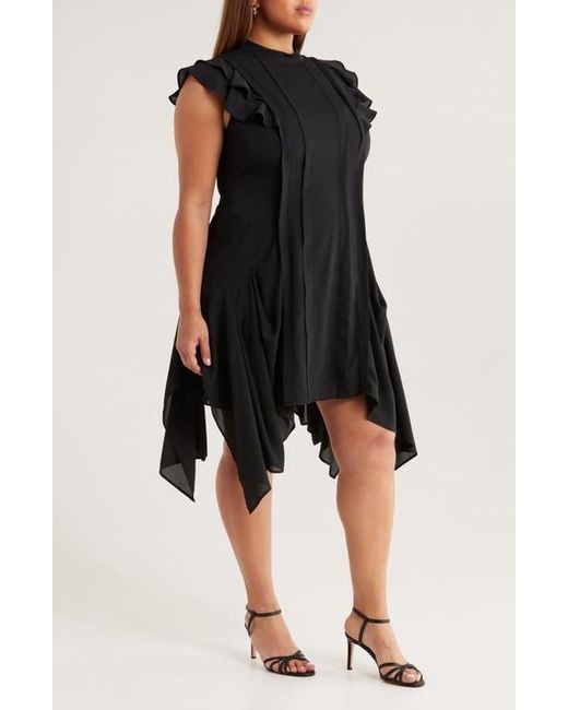 Chelsea28 Black Pintuck Handkerchief Hem Dress