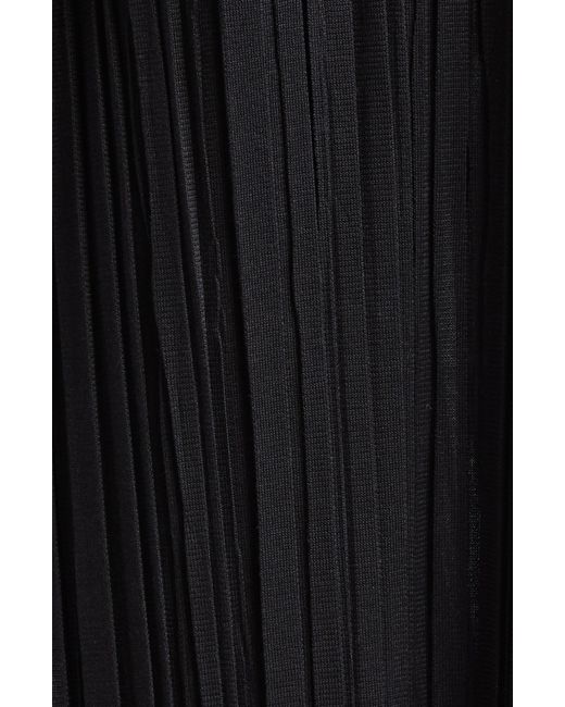 Jil Sander Black Plunge Neck Sheer Silk Plissé Maxi Dress