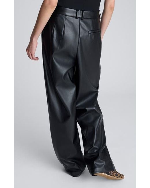 Kenneth Cole Black Double Pleat High Waist Wide Leg Faux Leather Pants