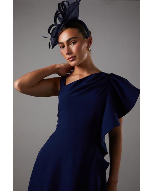 Coast Blue One Shoulder Crepe Ruffle Midi Dress