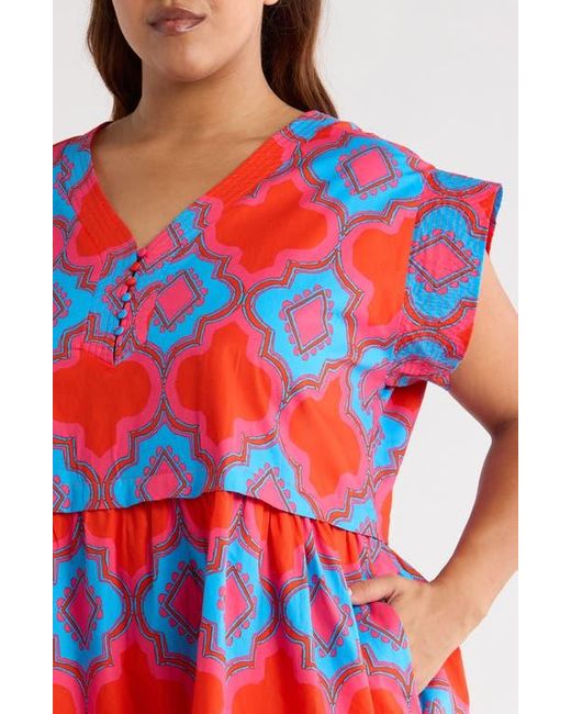 Sugarlips Red Devany Jolene Abstract Print Cotton Trapeze Dress