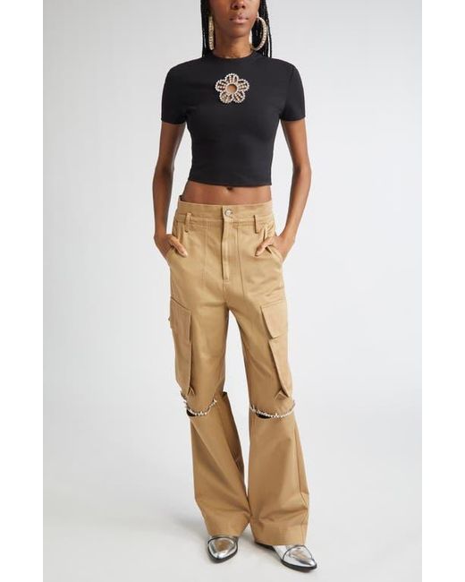 Area Blue Crystal Flower Cutout Crop T-Shirt