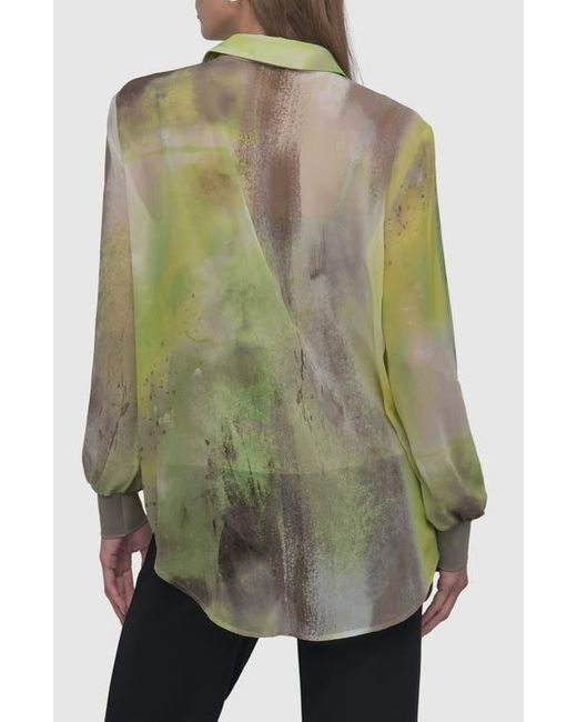 DKNY Green Abstract Print Chiffon Button-Up Shirt