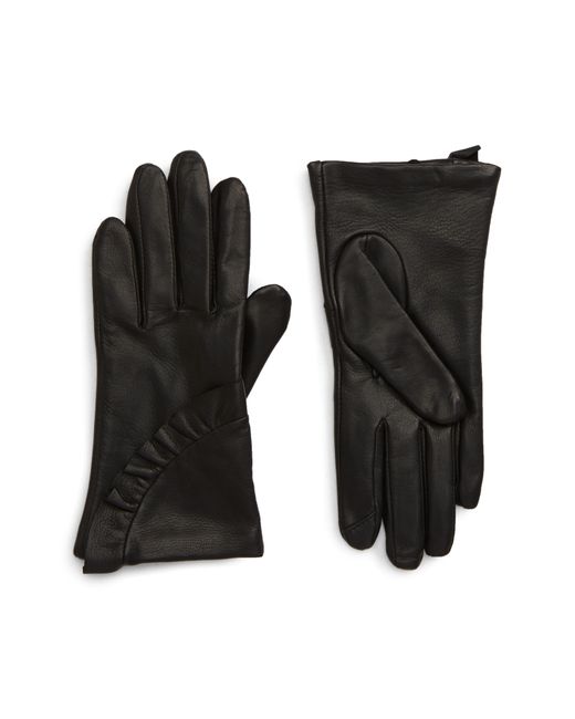 Nordstrom Black Ruffle Lambskin Leather Touchscreen Compatible Gloves