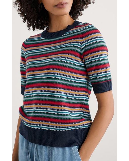 Seasalt Cornwall Multicolor Rock Bell Stripe Short Sleeve Organic Cotton Crewneck Sweater