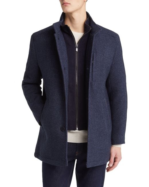 Johnston & Murphy Blue Upton Bib Insert Wool Blend Car Coat for men