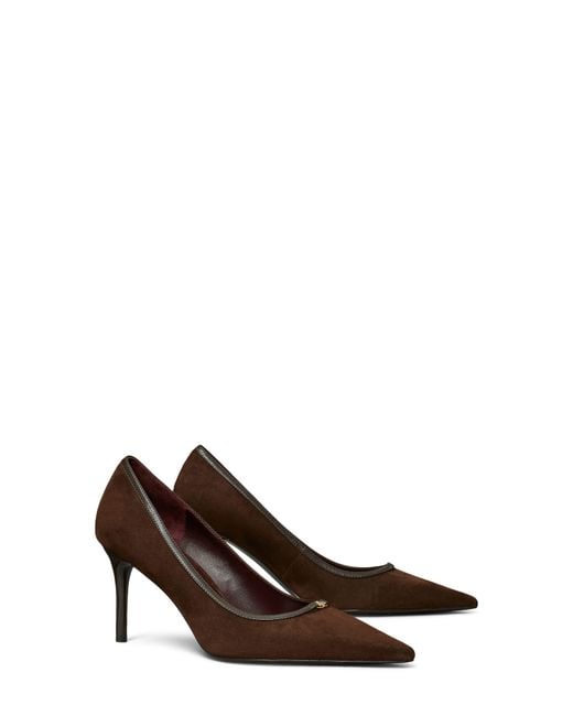 Tory Burch Brown Double T Buckle Pointed Toe Pump