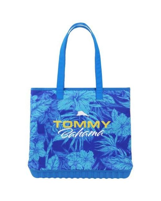 Tommy Bahama Blue Water-Repellent Tote With Pouch Tropical Floral Print