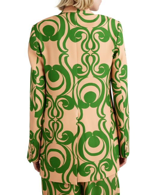 Dries Van Noten Green Swirl Print One-button Blazer