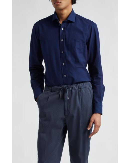 Thom Sweeney Blue Linen Button-up Shirt for men