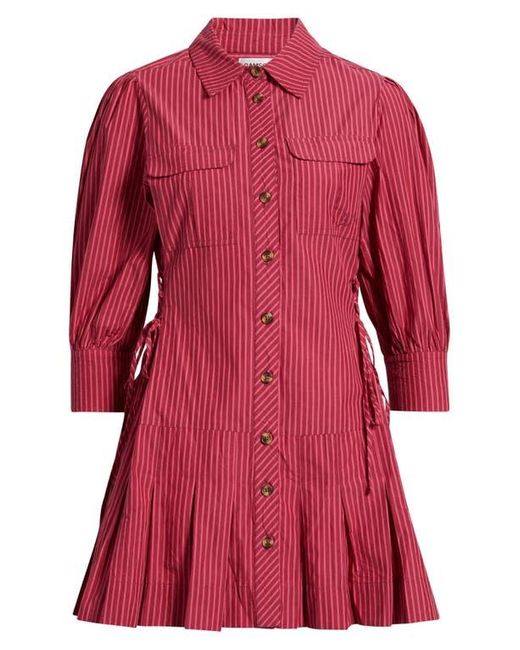 Damson Madder Red Maisie Stripe Organic Cotton Mini Shirtdress