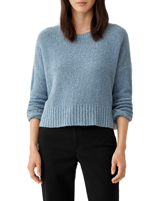 Eileen Fisher Blue Crewneck Boxy Organic Cotton Blend Sweater