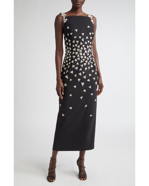 Oscar de la Renta Crystal Triangle Embellished Cocktail Dress in Black