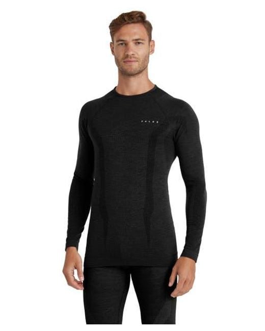Falke Black Wool Tech Base Layer Top for men