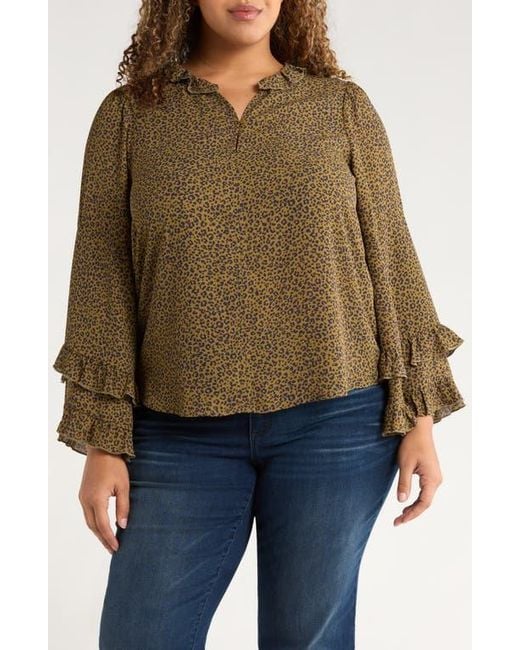 Wit & Wisdom Brown Leopard Print Ruffle Accent Top