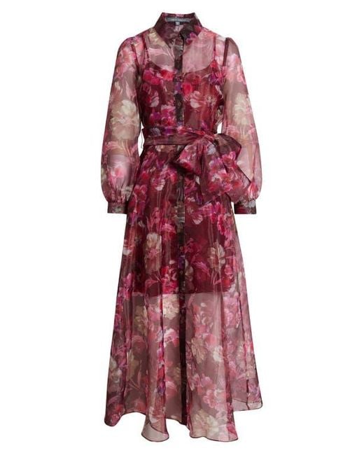 Julia Jordan Red Long Sleeve Organza Shirtdress