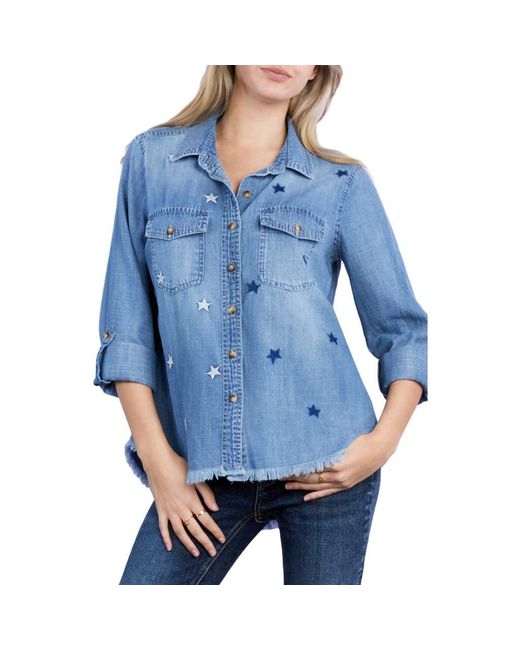 BILLY T Blue Embroidered Star Button-Up Shirt