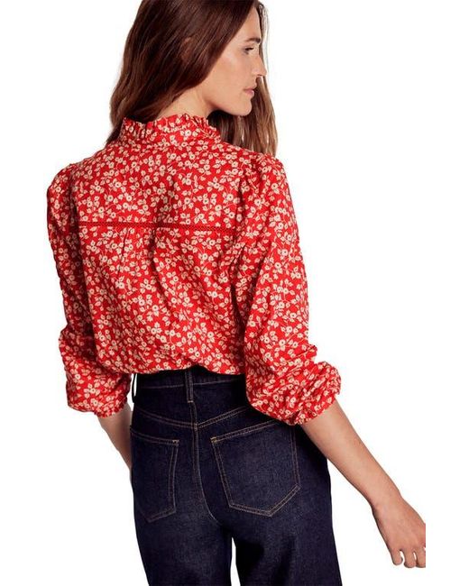 Boden Red Helena Floral Cotton Button-Up Shirt
