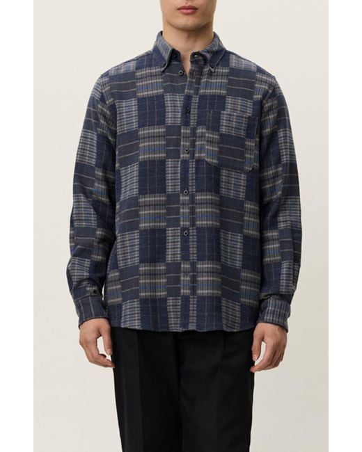 Les Deux Blue Kent Patchwork Check Button-Down Shirt for men