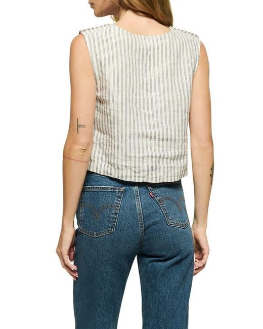 Nation Ltd Blue Cara Stripe Button Shoulder Linen Tank