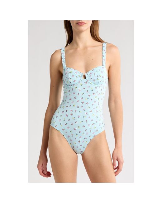 Solid & Striped Blue Verona Embroidered Seersucker One-Piece Swimsuit