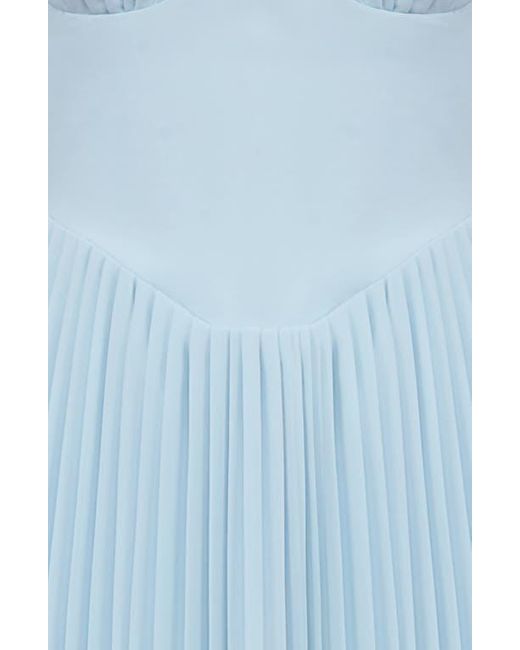 House Of Cb Blue Marcella Strapless Pleated Georgette Gown