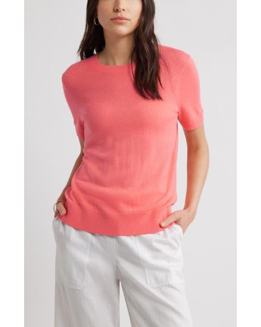 Caslon Red Short Sleeve Merino Wool Blend Crewneck Sweater