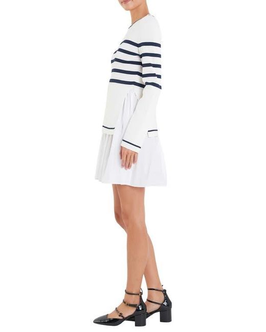 English Factory White Long Sleeve Mixed Media Minidress