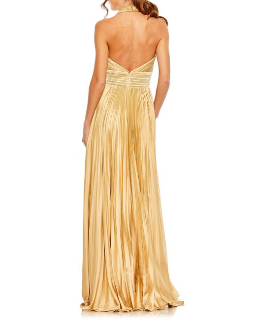 Mac Duggal Ruched Satin Corset Gown in Yellow